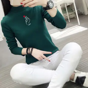 

Women Winter Sweater Warm Half High Collar Loose Long Sleeve Print Bottoming Wild Casual Pullover Tops