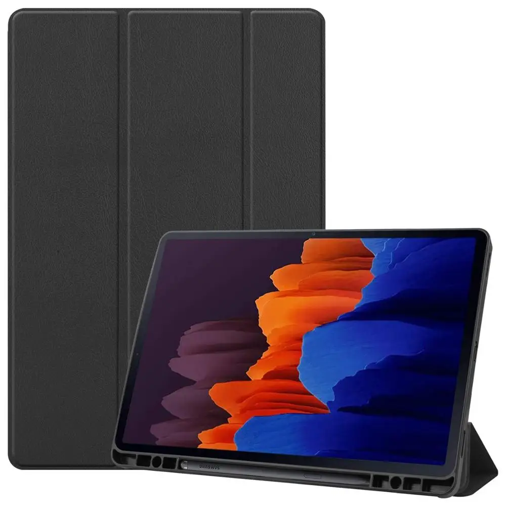 

Samsung Galaxy Tab S7+ T970/T975 Solid Case Flip Trifold Stand Tablet Cover With Pencil Holder Auto Sleep Shockproof Shell