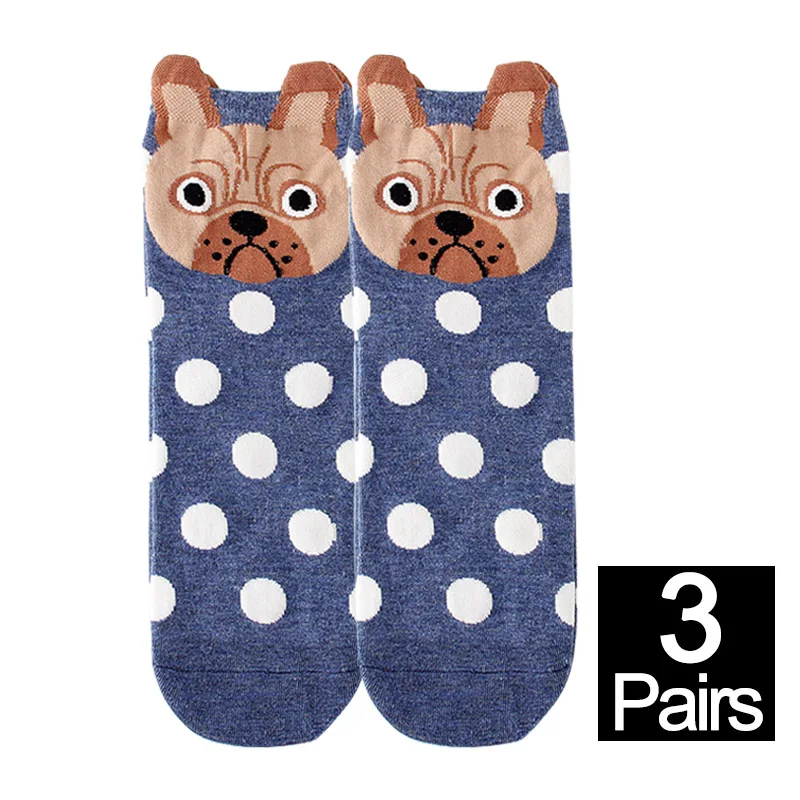 H 3pairs Для женщин носки с забавными рисунками веселых собачек хлопок Socken Harajuku kawaii в горошек весенние, летние носки 3 пары/партия жаккардовые# F - Цвет: H 3pairs