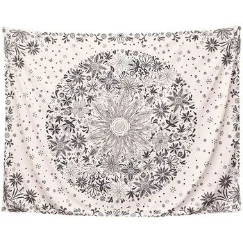 

Bohemian Tapestry Wall Hanging,White Floral Tapestry with Daisy Print Bedroom Boho Hippie Home Decor