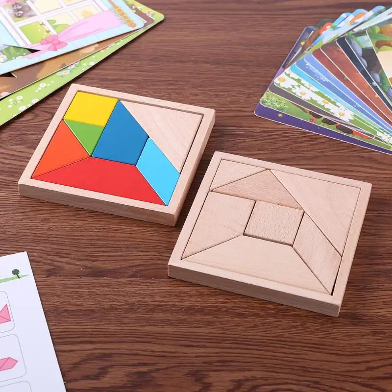 Деревянные Tangram головоломки Монтессори развивающие игрушки головоломки для детей улучшить стабильность больших и маленьких мышц рук
