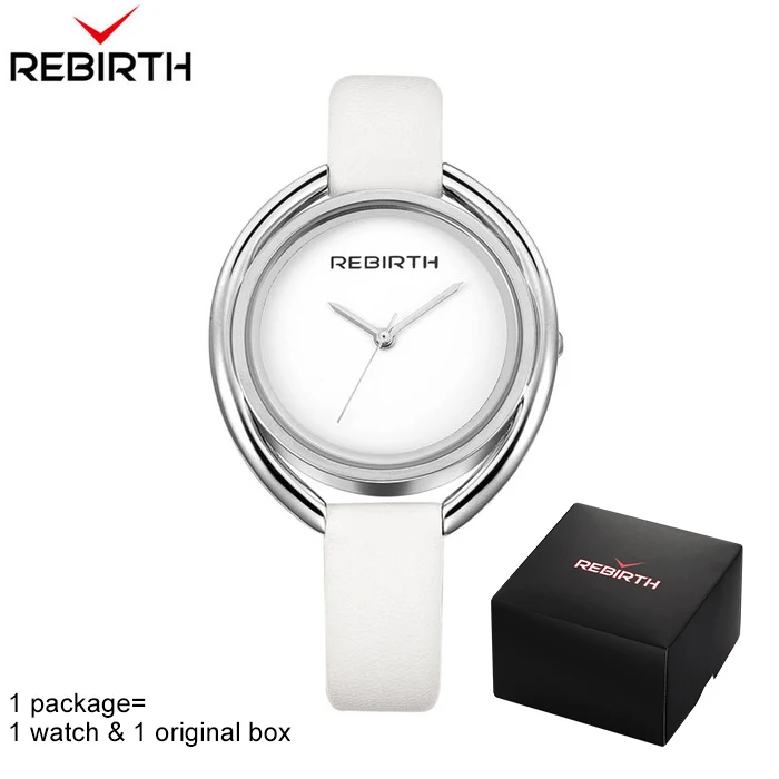 Женские наручные часы REBIRTH, кварцевые часы с кожаным ремешком, роскошные часы-браслет из розового золота, женские часы montre femme RE028 - Цвет: white