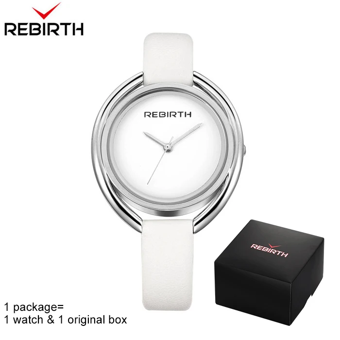 white Женские наручные часы REBIRTH, кварцевые часы с кожаным ремешком, роскошные часы-браслет из розового золота, женские часы montre femme RE028 - Цвет: white