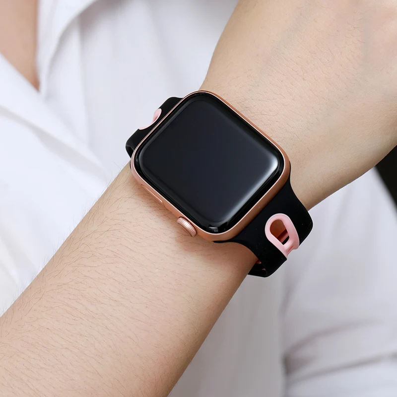 Силиконовый ремешок для apple watch band 44 мм 40 мм наручных часов iWatch, ремешок 38 мм 42 мм дышащий спортивный ремешок Браслет apple watch 5 4 3 2 1