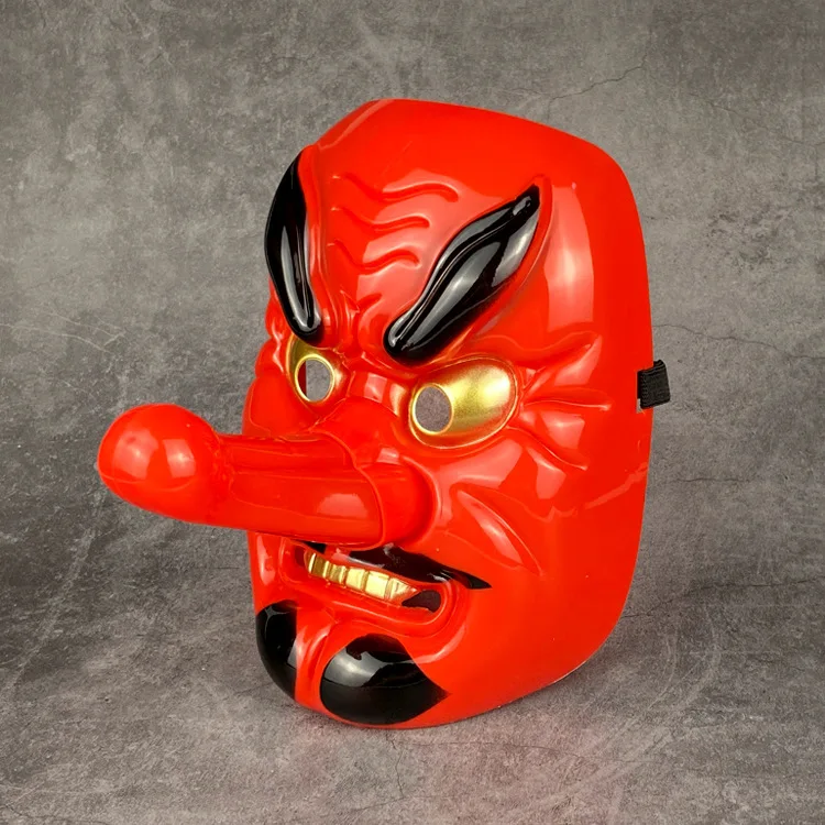 Tivolii Red Plastic Tengu Long Nose Mask Horror Japanese Warrior Mask Halloween Festive Holiday Cosplay Mask Kit Party Supplies 