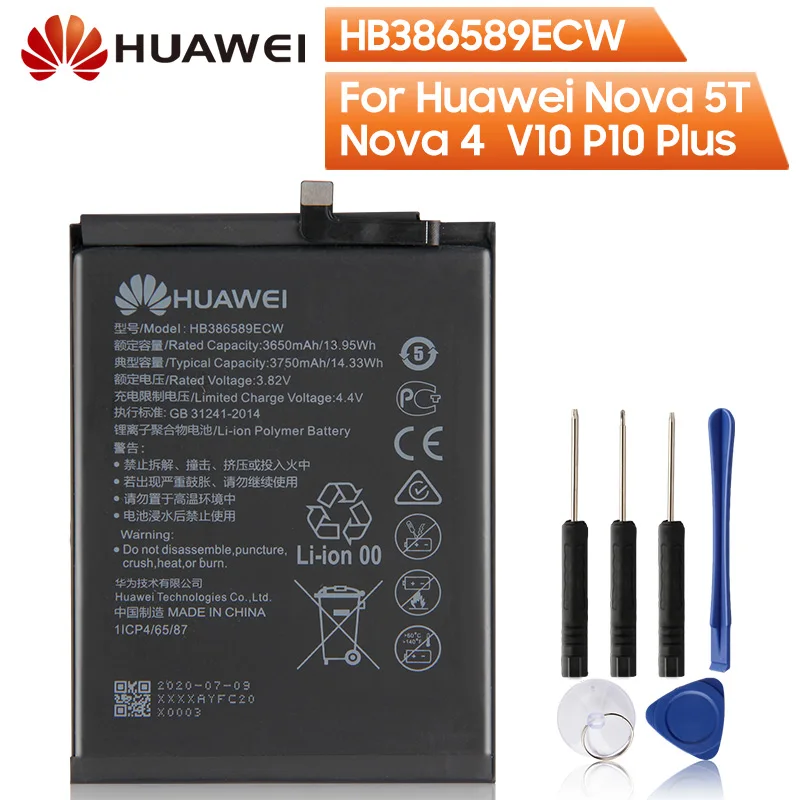 Оригинальный аккумулятор для телефона HB386589ECW Huawei Nova3 Nova3i Nova 5T Honor Play 4 V10 Maimang 7 Honor20
