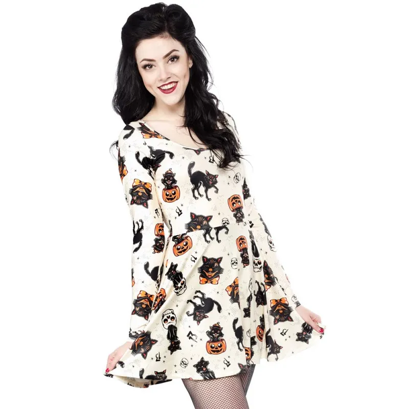 

Halloween Dress For Women Vampire Skull Print Long Sleeve Round Neck Autumn Mini Dresses Halloween Party Sexy Tunic Vestidos