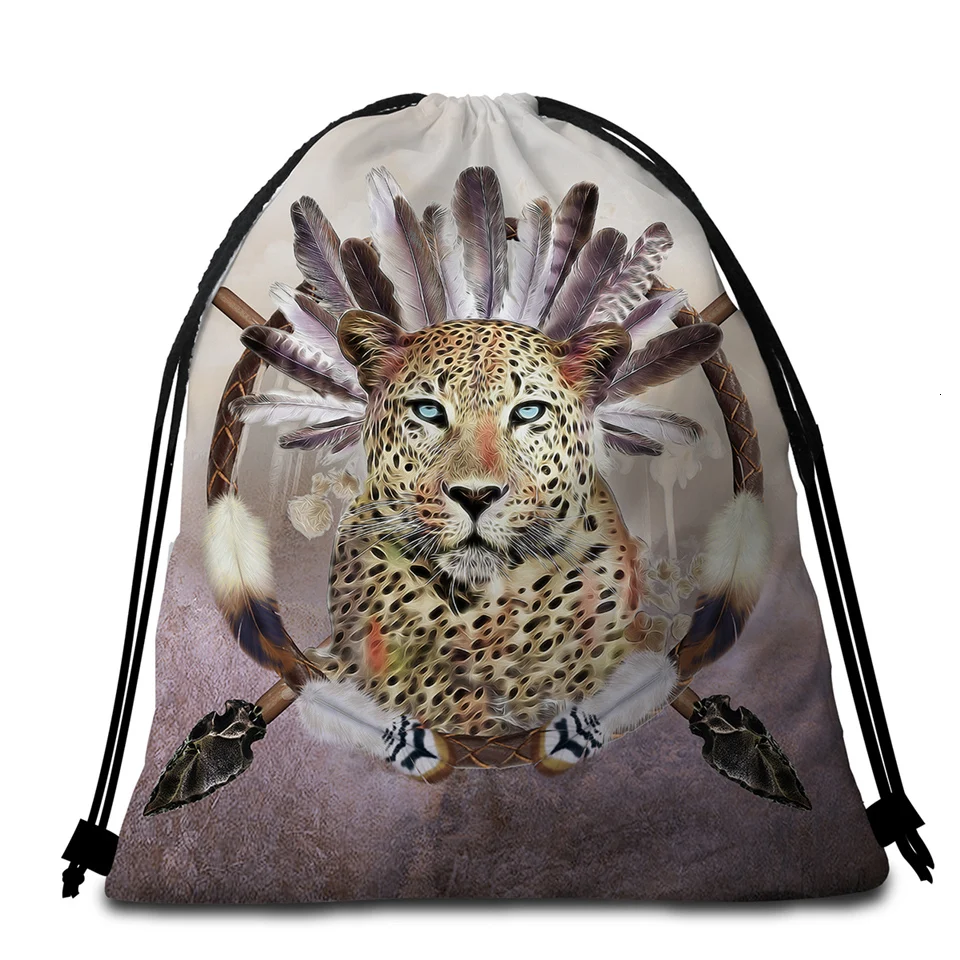 Постельное белье Outlet Dreamcatcher большое круглое пляжное полотенце 3D Волк лев тигр банное полотенце с кисточкой животное Леопард Племенной коврик для пикника 150 см