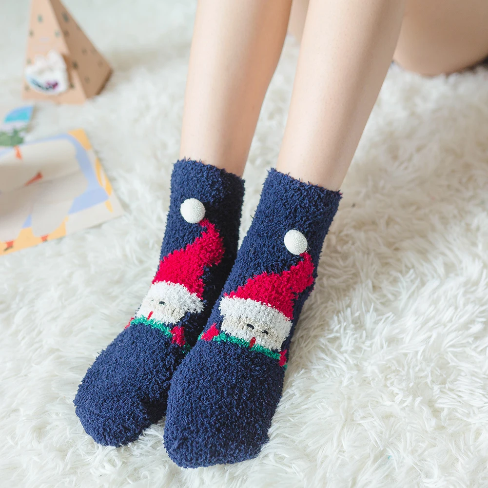 4 Pairs Xmas Sock Holiday Fluffy Plush Slipper Socks Cozy Winter Warm Thick Coral Velvet Soft Bed Floor Sock For Home Gift Decor