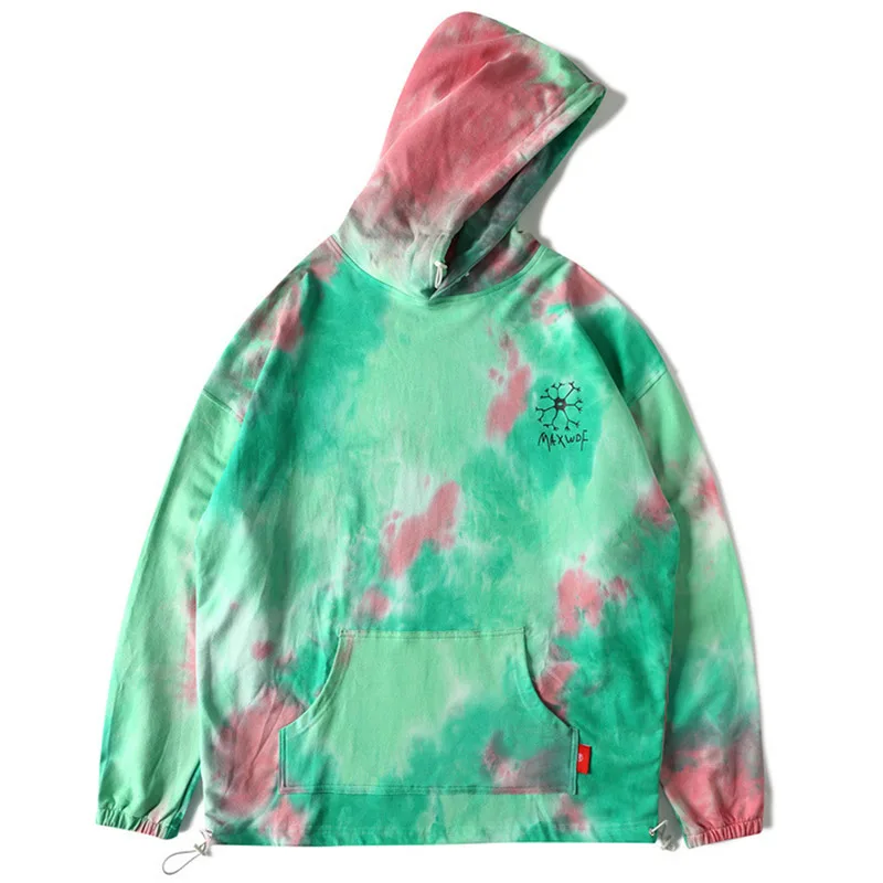 Red Aolamegs Men Hoodies Watercolor Pullover Casual Oversize Back Letter Print Hooded Sweatshirt Lovers Hip Hop Style Streetwear - Color: Red