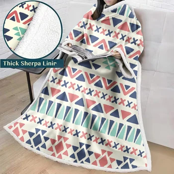 

Geometric Printing Home Blanket with Sleeves 127x178cm Adults Sofa Bed Cover Blanket Travel Camping Airplane Sleeves Blanket