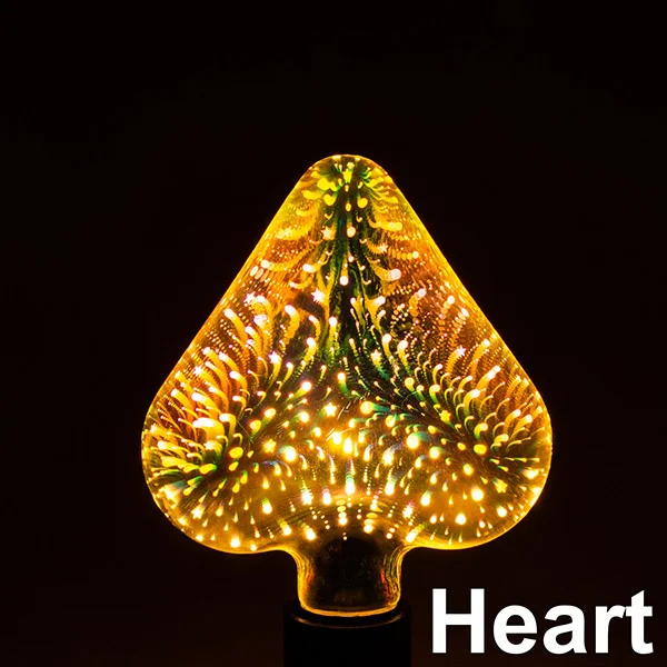 Светодиодный светильник Эдисона, винтажная 3D декоративная лампочка, фейерверк 110 220 В, мягкая нить, лампа, ампул, освещение, домашний праздничный Декор - Цвет: 3D Heart
