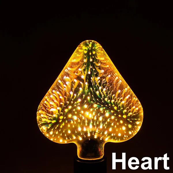 3D Heart Led Light Bulbs 3D Decoration Bulb A60 Bottle CT G80 G95 G125 ST64 Heart Skull E27 Ampoule Holiday Lights Lamp For Home Decor - Цвет: 3D Heart