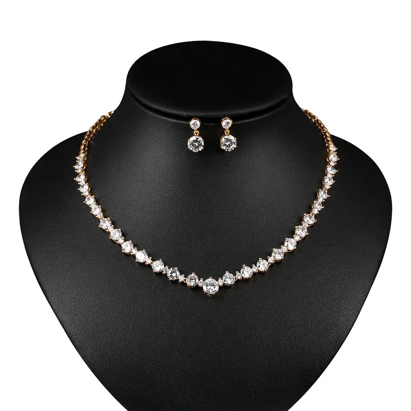 Cubic Zirconia CZ Crystal Necklace and Earrings Jewelry Sets For Wedding Bridal Banquet Prom
