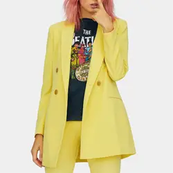 Офисные женские двубортные трендовые желтые зубчатые женские блейзеры 2019 модный топ женские костюмы уличная верхняя одежда женское пальто