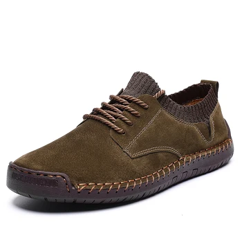 

2020 New Men Leather Fashion Shoes Lace Up Outdoor Walking Casual Male Shoes Khaki Brown Leisure Sneakers for Man Moccasins