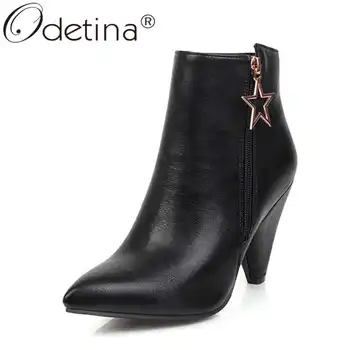 

Odetina Women Fashion Pointed Toe Spike Extreme High Heel Ankle Boots Lady Winter Retro Sewing Non-slip Side Zipper Short Boots