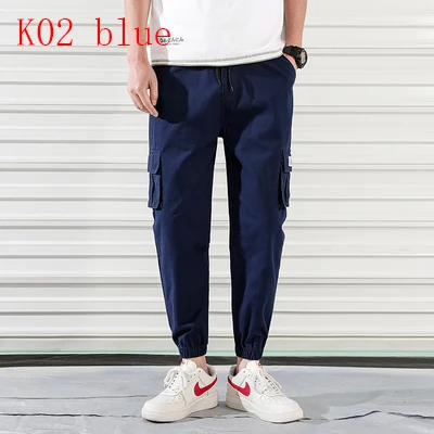 02dark blue Шаровары мужские брюки карго с несколькими карманами комбинезоны уличная одежда хип-хоп повседневные брюки Джоггеры мужские спортивные штаны мужские хип-хоп - Цвет: 02dark blue