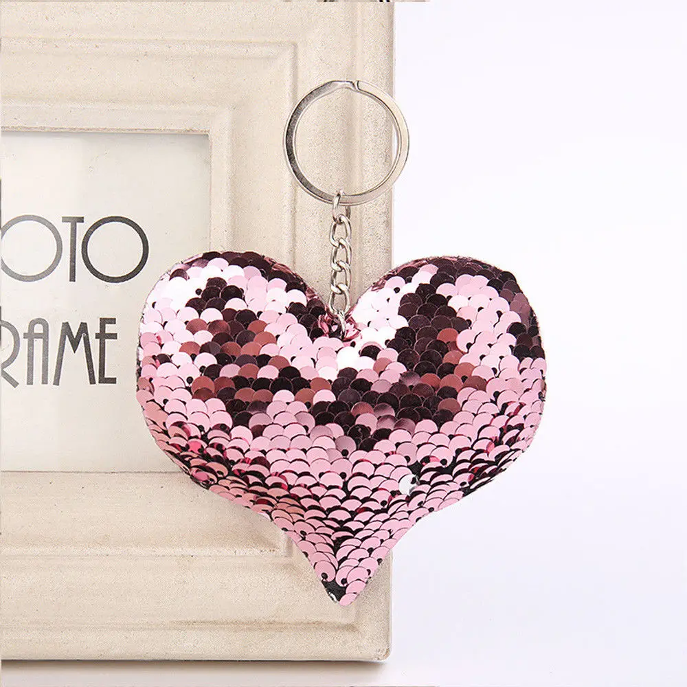 Pink Heart Блестящее блестящее кольцо для ключей с русалочкой и единорогом, подвесная Елочная игрушка с сердечком, мягкий брелок для ключей, сумка для автомобиля, подвесной брелок - Цвет: Pink Heart