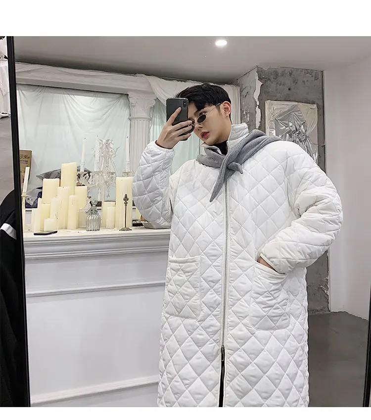 M-XL! новая хлопковая одежда выше колена, с капюшоном, с ромбовидной сеткой свободная хлопковая куртка в Корейском стиле хлопок