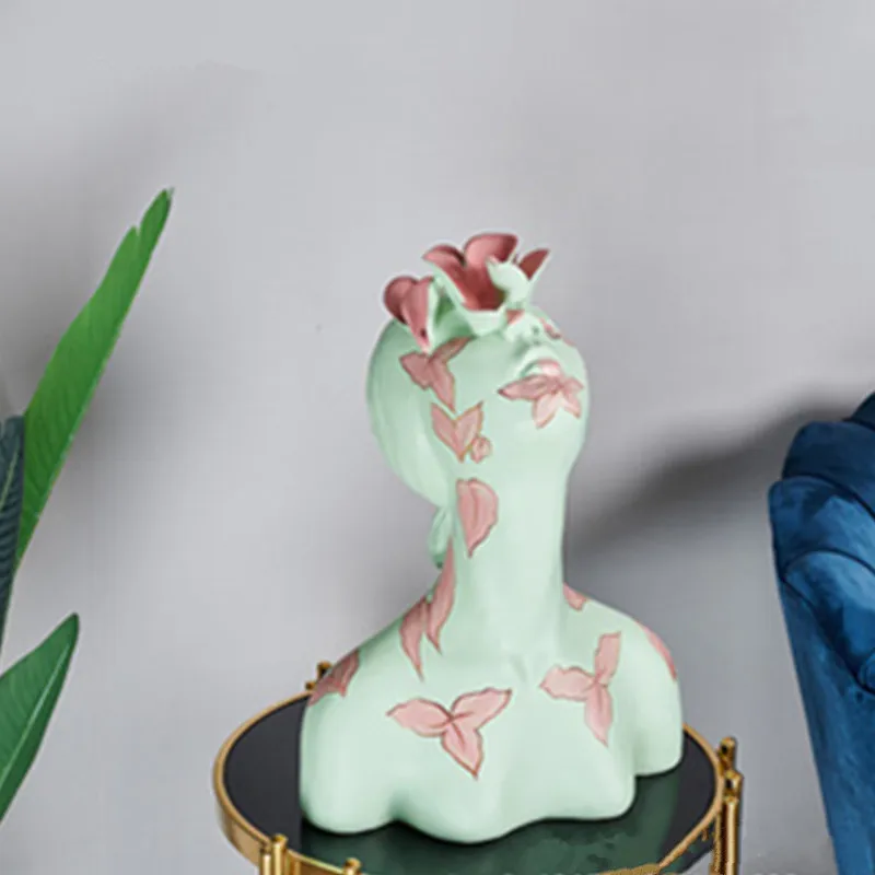 Half Body Abstract Resin Figure Decoration Showcase Shop Window Painted Portrait Flower Season Girl Decoration A493 - Цвет: Многоцветный
