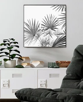 

Black and White Plant Leaves Posters Print Wall Art Painting Decoration Pictures 60x60cm