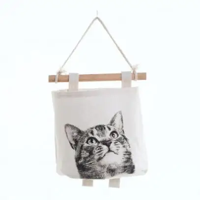 Мультяшный настенный тканевый хлопковый Карманный держатель для кошек, сумка для хранения, органайзер для косметики, корзина для хранения - Цвет: C