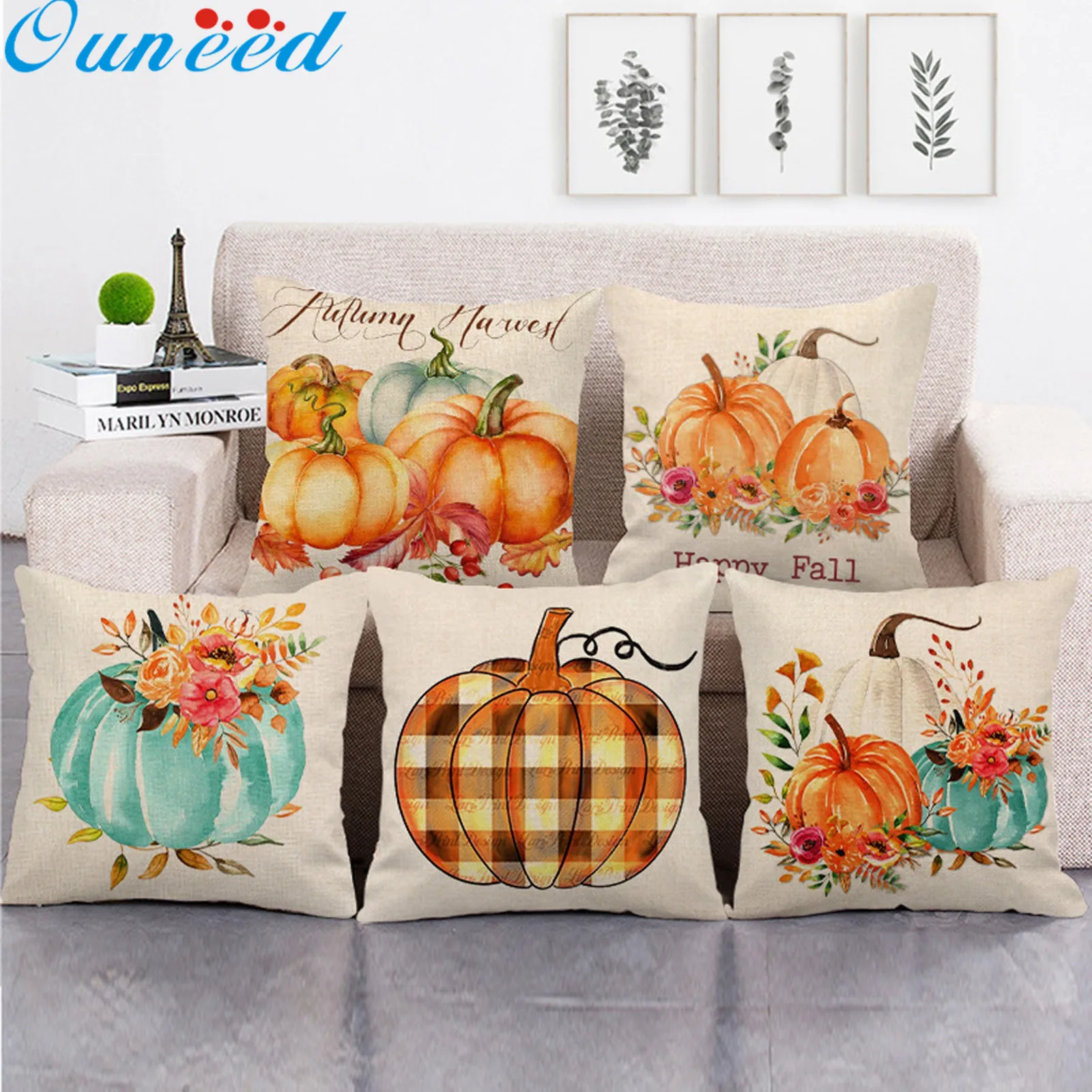 

Ouneed Halloween Thanksgiving Pumpkin Linen pillowcase cushion cover Pillowcase Cushions for Sofa Car Pillowcover almofadas 2020