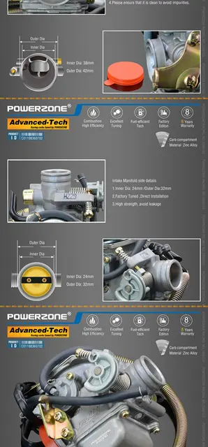 Powerzone Carburetor PD24J 24mm CVK Accelerator Pump Carb For GY6  125CC/150CC QMJ/QMI157/152 engine.ATVs, Go Karts and Scoote - AliExpress