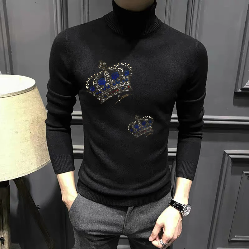 

2 Crown Design Men's Turtleneck Sweater Soft Fabric Tops Pullover Thick Woolen Clothes Knitted Long Sleeves