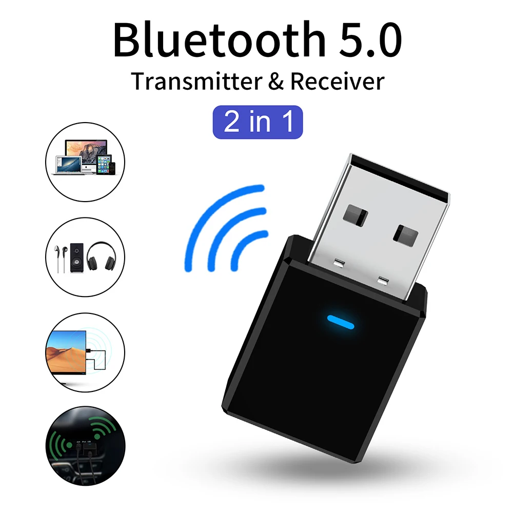 Bluetooth 5,0 приемник передатчик 2 в 1 USB автомобильный комплект стерео музыка 3,5 мм AUX аудио беспроводной адаптер для громкой связи для наушников