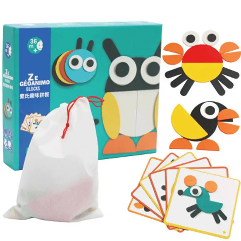 Quebra-cabeça de Madeira Brinquedos para Crianças Quebra-cabeças de Madeira do Bebê Animal Crianças Montessori Educacional Aprendizagem Brinquedo Precoce 2 Quebra-cab.