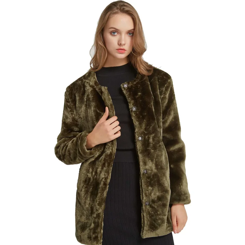 

Hot Selling 2018 Winter New Style WOMEN'S Dress Fur Clothing Western Style Small Rabbit Fur Army Green Long Furry Coat