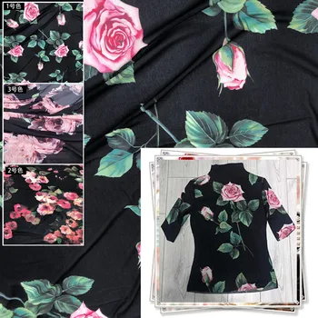 

Rose stretch mesh polyester printed fashion base clothing handmade diy sewing fabric cloth for dress by meter material
