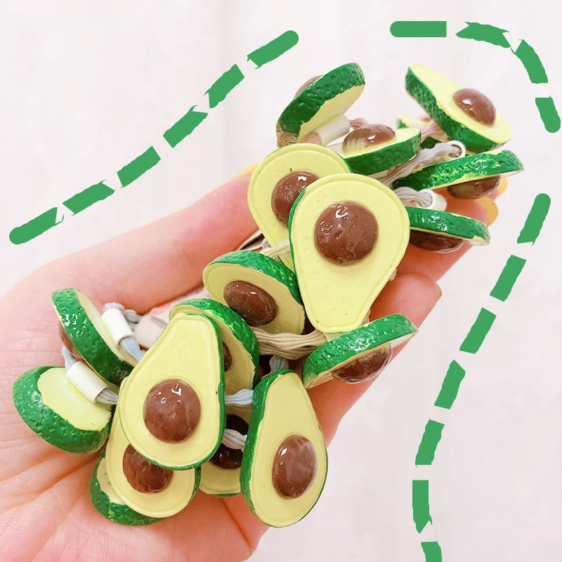 

HZ 2019 Summer Korea Fruit Avocado Chic Sweet Green Hair Rope Elastic Hairgrip Hair Band Hair Accessorie for Women Girl Daily