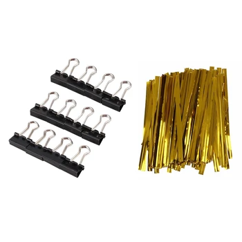 

Pack 100 Golden Iron Wire Fastener Twist Tie with 12 Piece Collection Metal Black Documents Binding Clips 15mm
