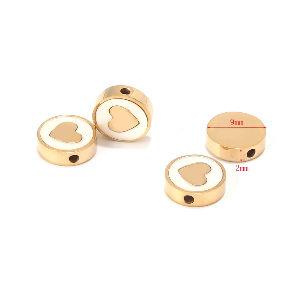 20pcs Top quality gold tone stainless steel heart spacer beads round DIY jewelry finding Accessories