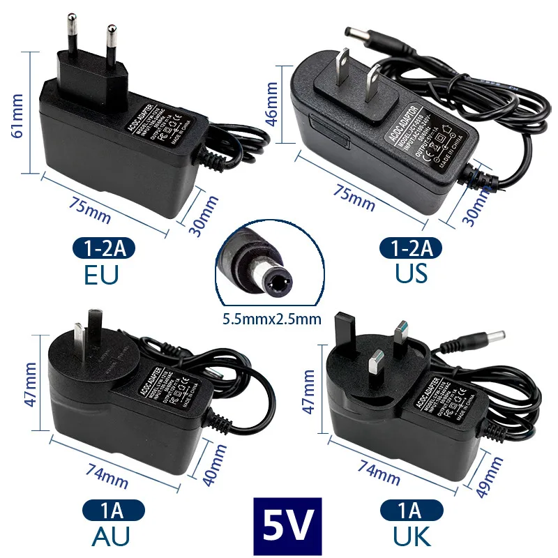 5pcs/lot AC 100V - 240V To DC 5V 12V 1A 2A 3A 5A 6A 8A 10A Lighting Transformers Power Supply Adapter Converter Charger