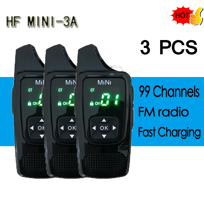 3 PCS HF 3A MINI Walkie talkie VOX voice control UHF 400-520MHz 99CH Ultra-small radio Transceiver with Earpiece Free headphones