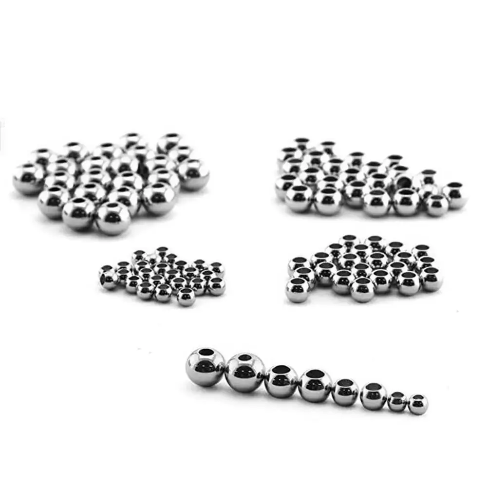 50Pcs Silver Color Round Stainless Steel Spacer Beads Loose Ball with Hole Charm Bracelets DIY for Jewelry Making 2.5-10mm — view 5