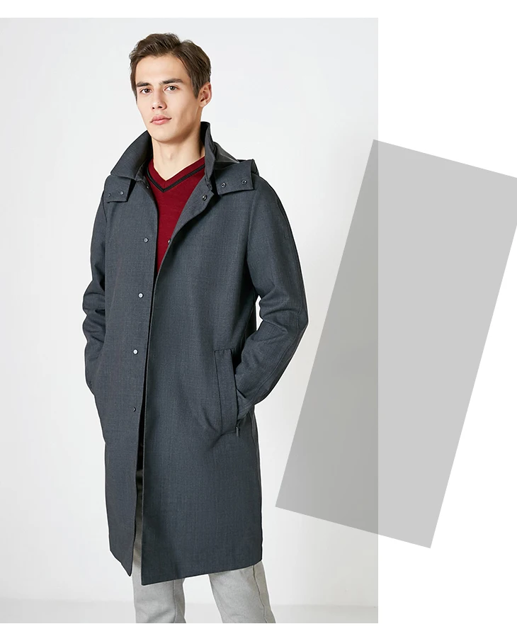 SELECTED Men's 100% Wool Mid length Hooded Trench Coat | 4191OM534 