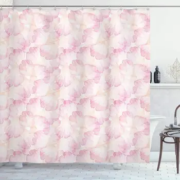 

Pastel Shower Curtain, Soft Pink Flower Petals Watercolor Painting Style Rose Blossom Romantic Gentle, Cloth Fabric Bathroom
