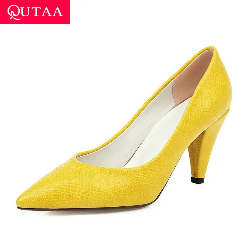 QUTAA/ г. Женская обувь с острым носком Модные женские туфли-лодочки из искусственной кожи без шнуровки с закрытым носком пикантные женские туфли на высоком каблуке, размер 34-43