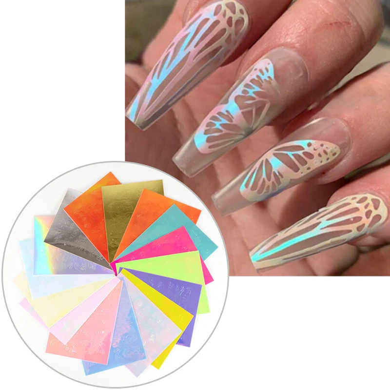 

Butterfly Wings Nail Stickers Set 3D Laser Holographic Self Adhesive DIY Tips Foil Transfer Decal Nail Art Decorations Wraps
