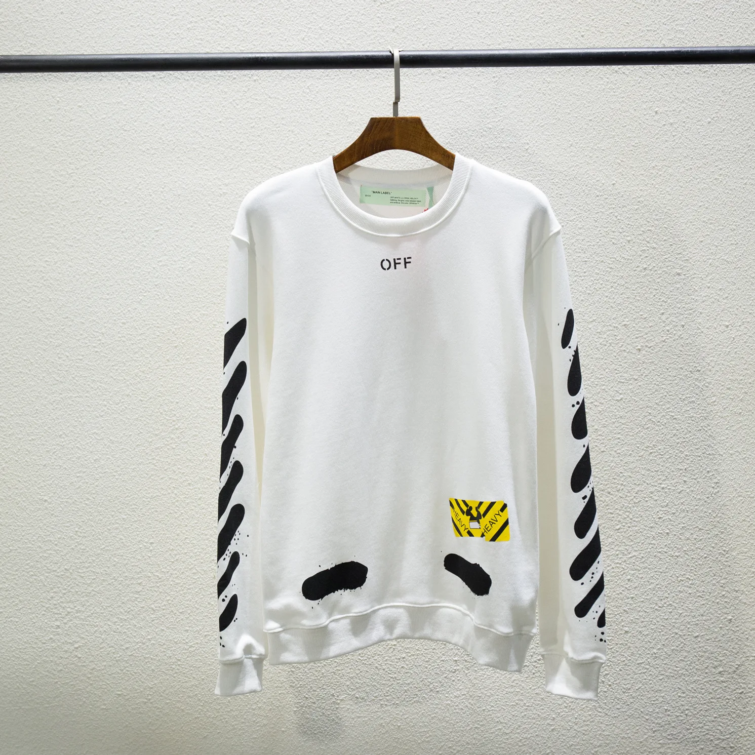 OFF-WHITE OW маленький желтый блок Зебра линия граффити круглый вырез длинный рукав осень и зима большой размер Свободный свитшот - Цвет: Белый