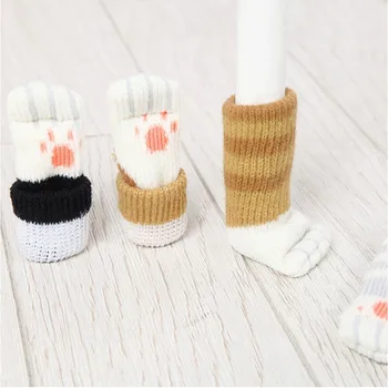 

4Pcs/set Floor Protection Chair Foot Pad Leg Furniture Wool Knitting Cover Chair Cat Pads Floor Paw Protector Socks Table Decor