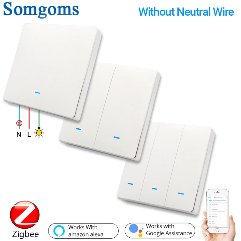 

Tuya ZigBee 3.0 Push Button Light Switch Without Neutral Tuya ZigBee Hub Required Smart Life APP Control Work with Alexa Google
