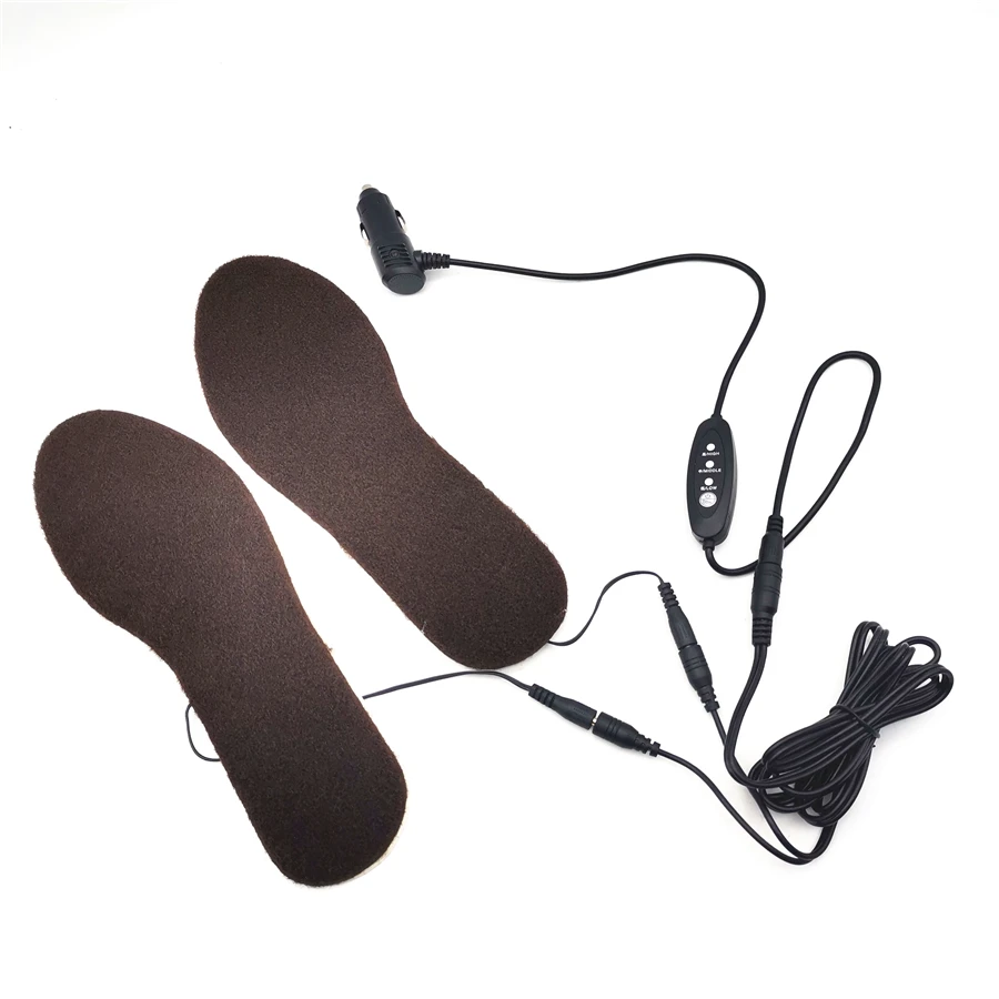 Cigarette Lighter plug Heated Insoles Foot Pad 12V Warmer Winter Size Adjustable 1 pair usb heated insoles foot warming pad feet warmer sock pad mat winter outdoor sports heating shoe insoles winter warm