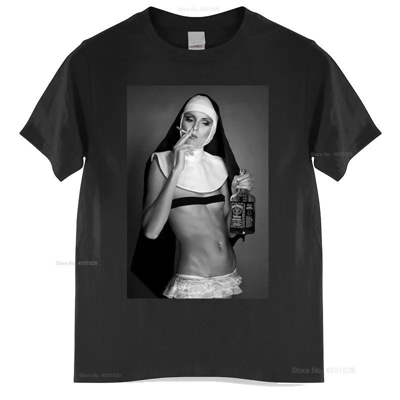 Nun Smoking &amp Drinking T Shirt Funny Cool Designer Summer Top Gift Present cotton tshirt men summer fashion t-shirt euro size | Мужская