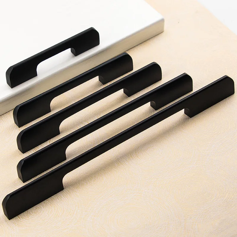 

Solid Aluminium Alloy Matte Black Long Pitch-row 1 M Furniture Door Handle Modern Minimalist Drawer Cabinet Wardrobe Door Handle
